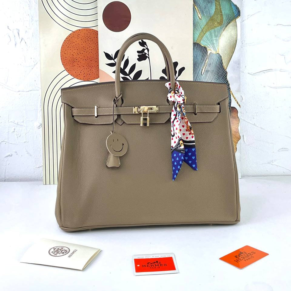 Taupe Genuine Leather Hand Carry Satchel