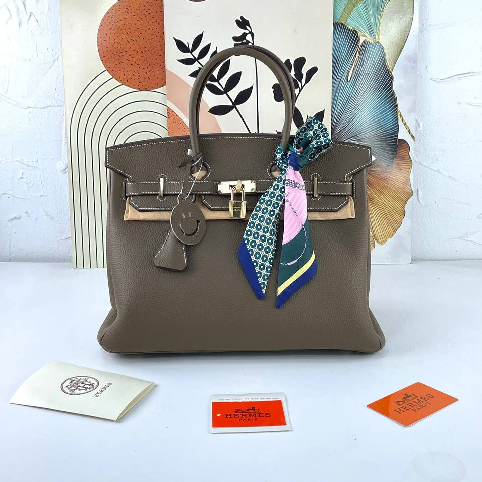 Taupe Genuine Leather Hand Carry Satchel