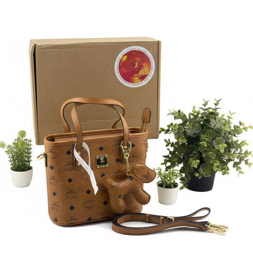MCM Visetos Monogram Small Tote Bag with Dog Charm 👜🐕✨