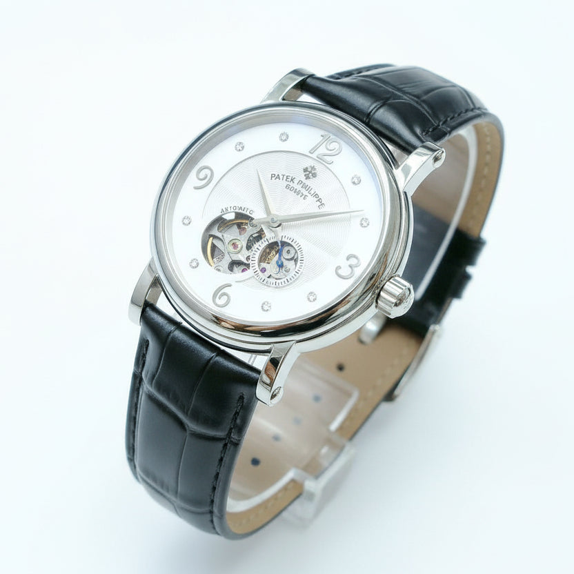 Patek Philippe Automatic Open-Heart Luxury Watch with Leather Strap ⌚✨💎