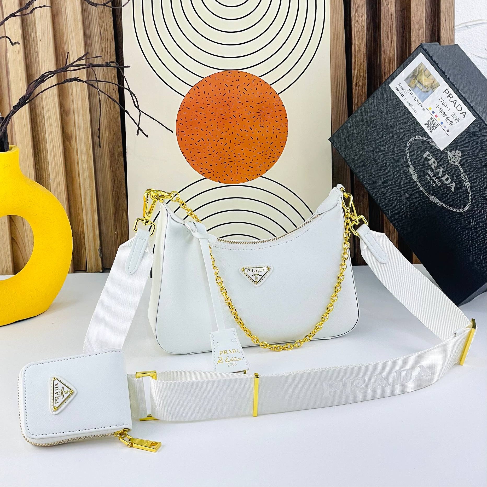 PRADA Beige & White Bag 🤍👜 Chic Simplicity