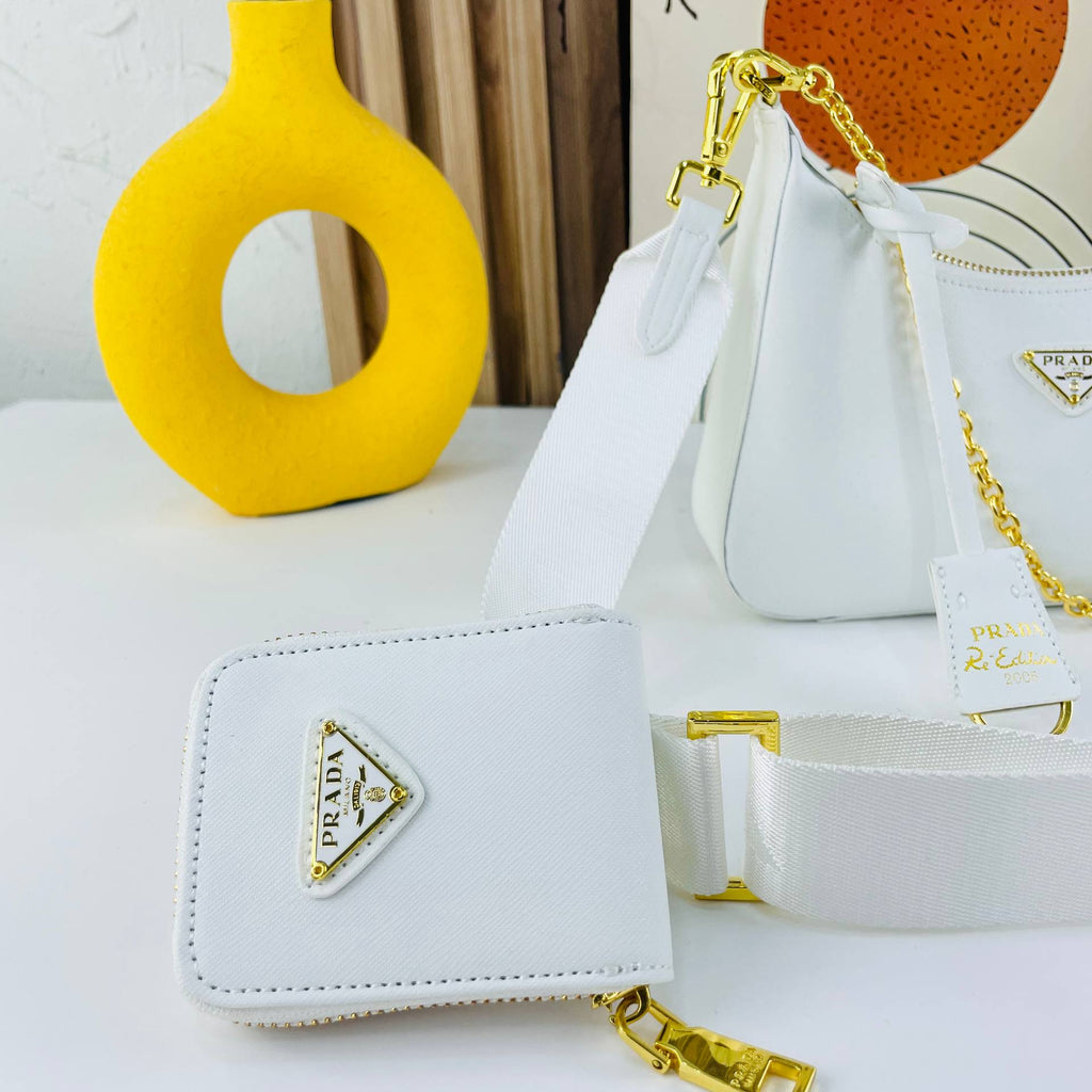 PRADA Beige & White Bag 🤍👜 Chic Simplicity