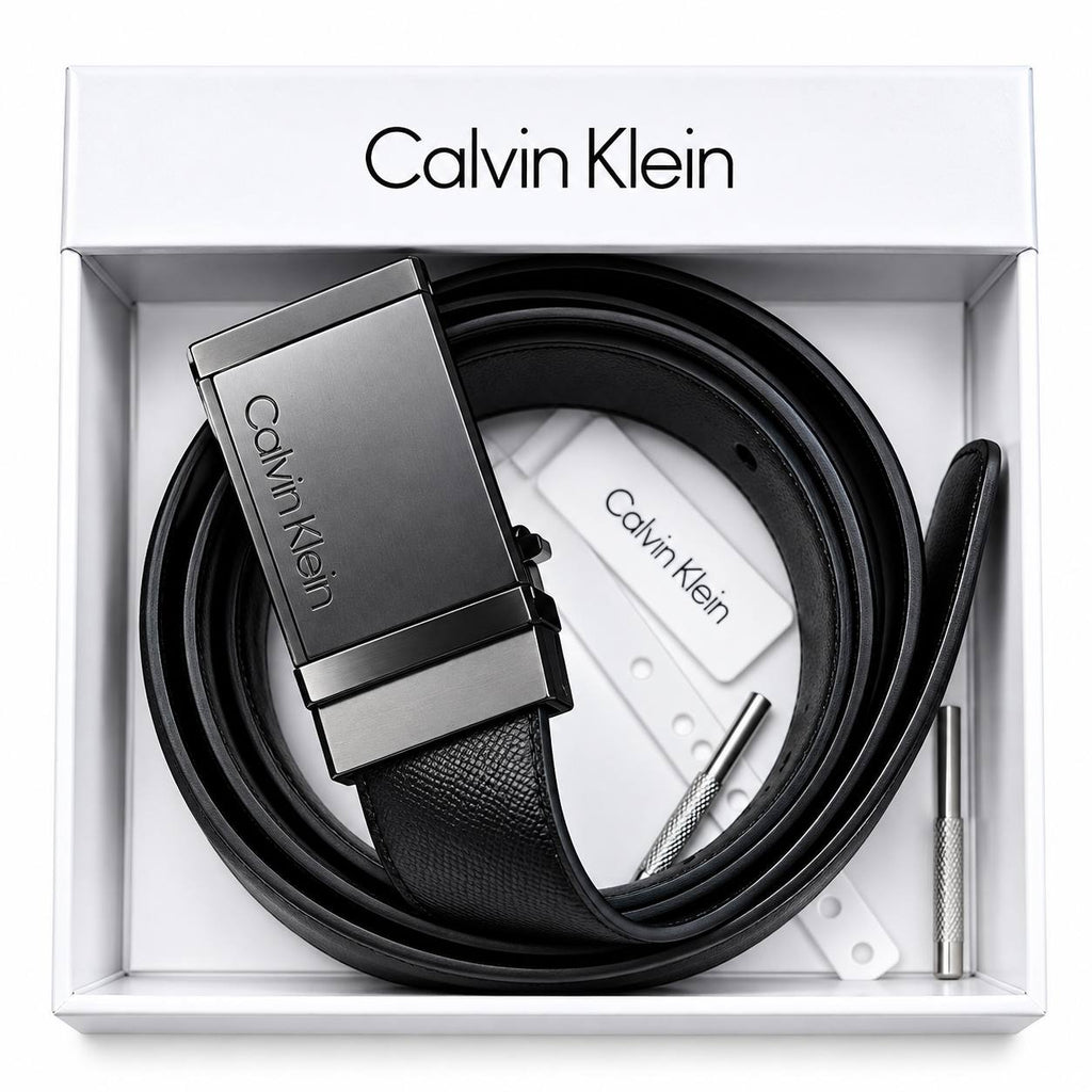 Calvin Klein Signature Black Matte Buckle Leather Belt
