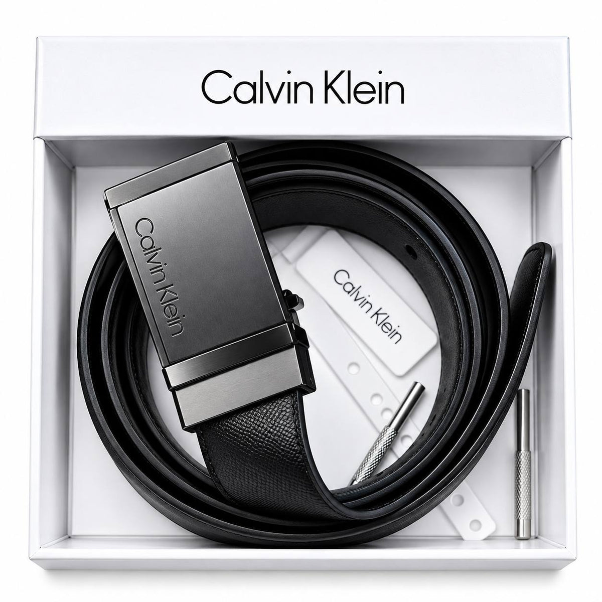 Calvin Klein Signature Black Matte Buckle Leather Belt