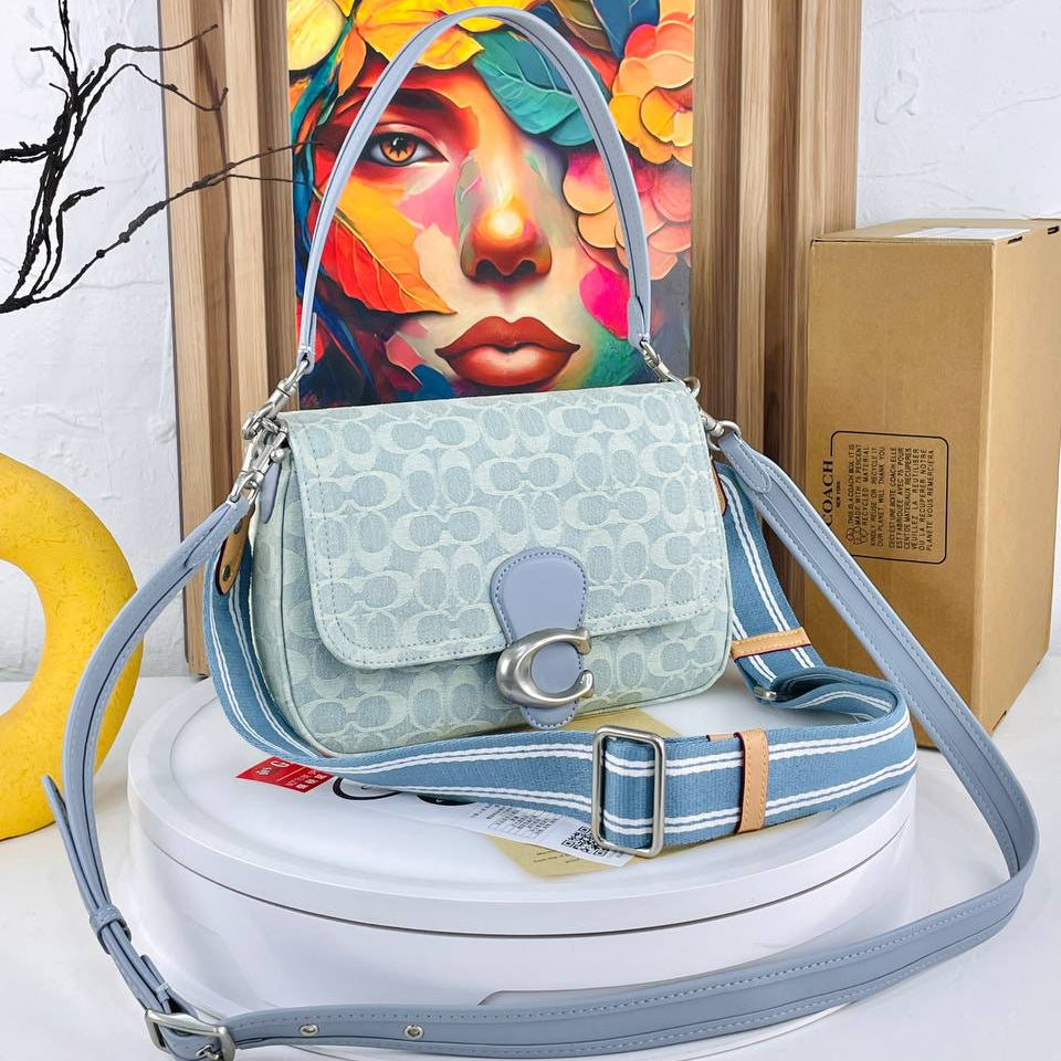 Coach Signature Monogram Shoulder Bag in Blue Denim
