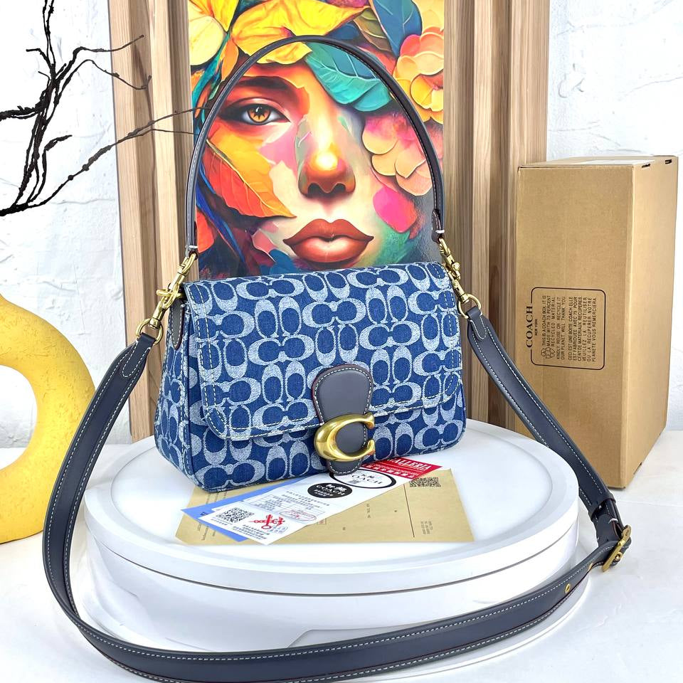Coach Signature Monogram Shoulder Bag in Blue Denim