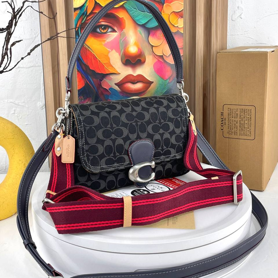 Coach Signature Monogram Shoulder Bag in Blue Denim
