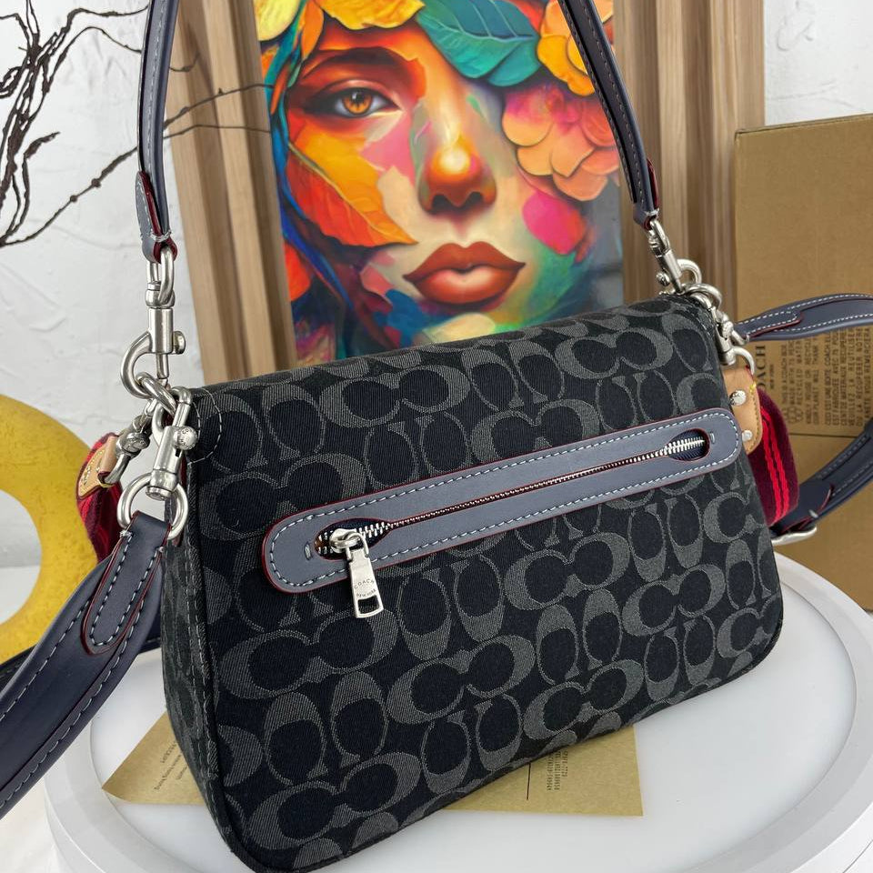 Coach Signature Monogram Shoulder Bag in Blue Denim