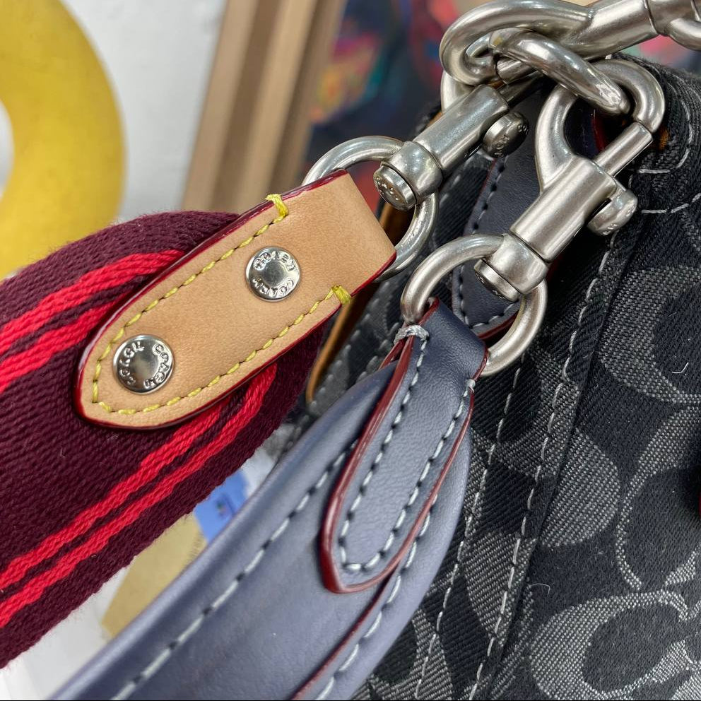 Coach Signature Monogram Shoulder Bag in Blue Denim