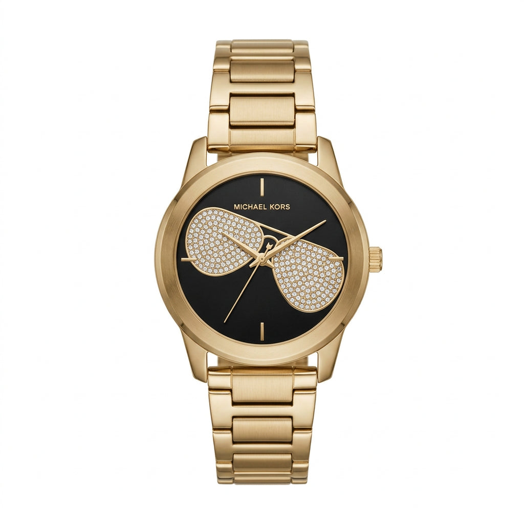 Michael Kors Gold-Tone Watch with Crystal Embellished Black Dial
