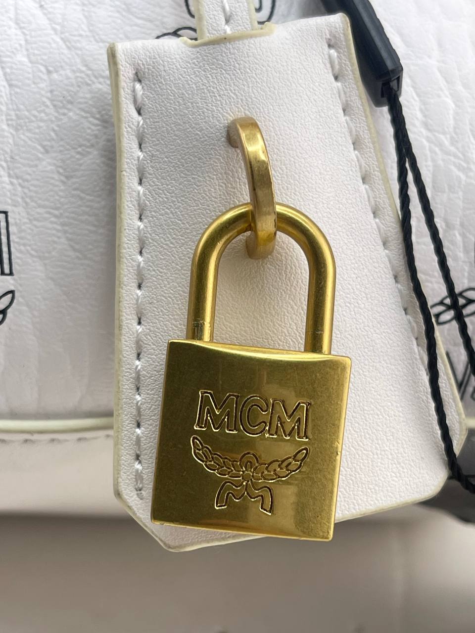 MCM White Visetos Monogram Mini Boston Bag with Gold Hardware 👜✨⚪