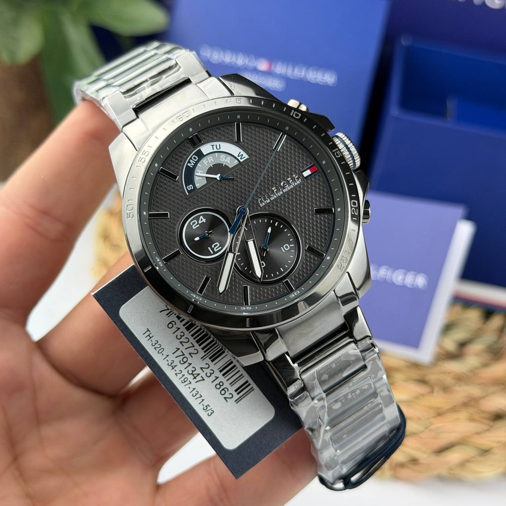 Tommy Hilfiger Silver, Blue & Black Stainless Steel Watch ⌚🔵✨