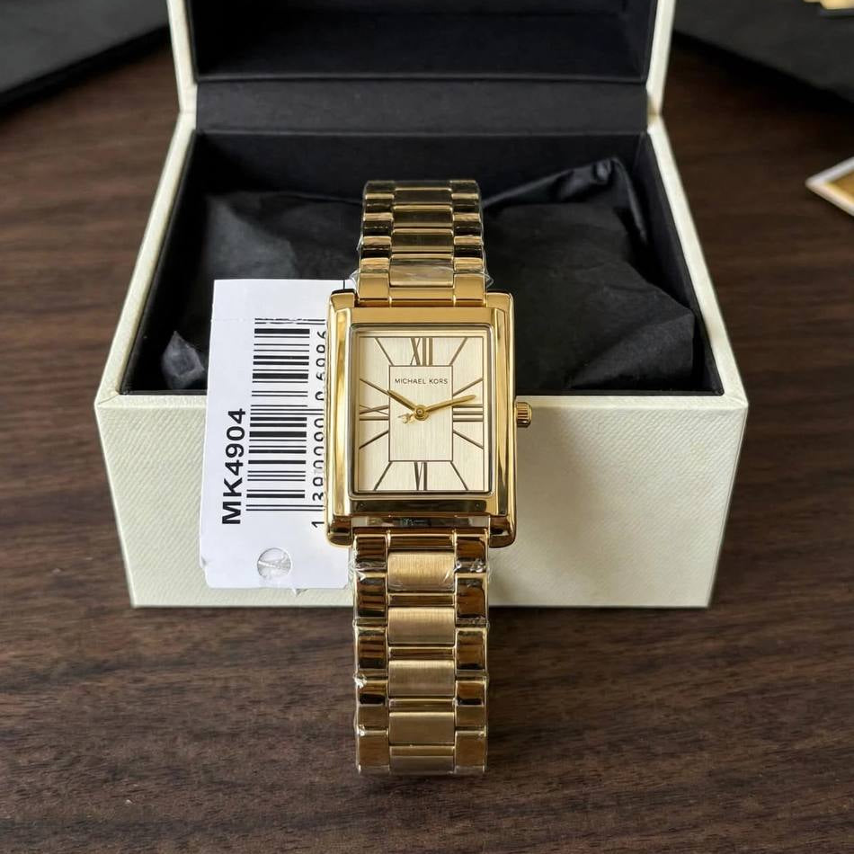 Michael Kors Rectangular Gold Tone Stainless Steel Watch