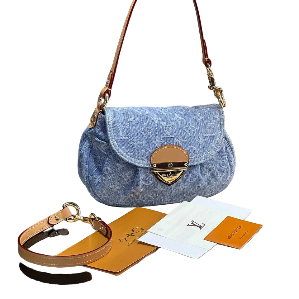 Louis Vuitton Monogram Denim Pleaty Bag with Extra Strap 👜💙✨