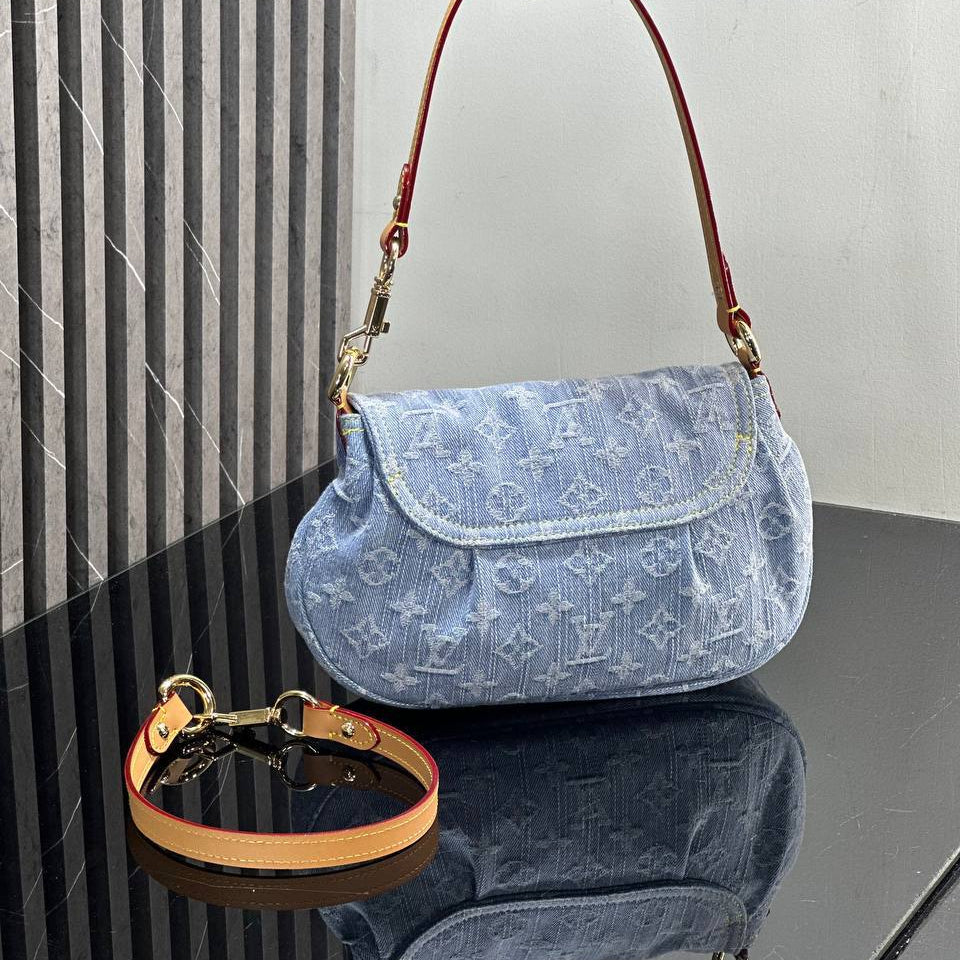 Louis Vuitton Monogram Denim Pleaty Bag with Extra Strap 👜💙✨