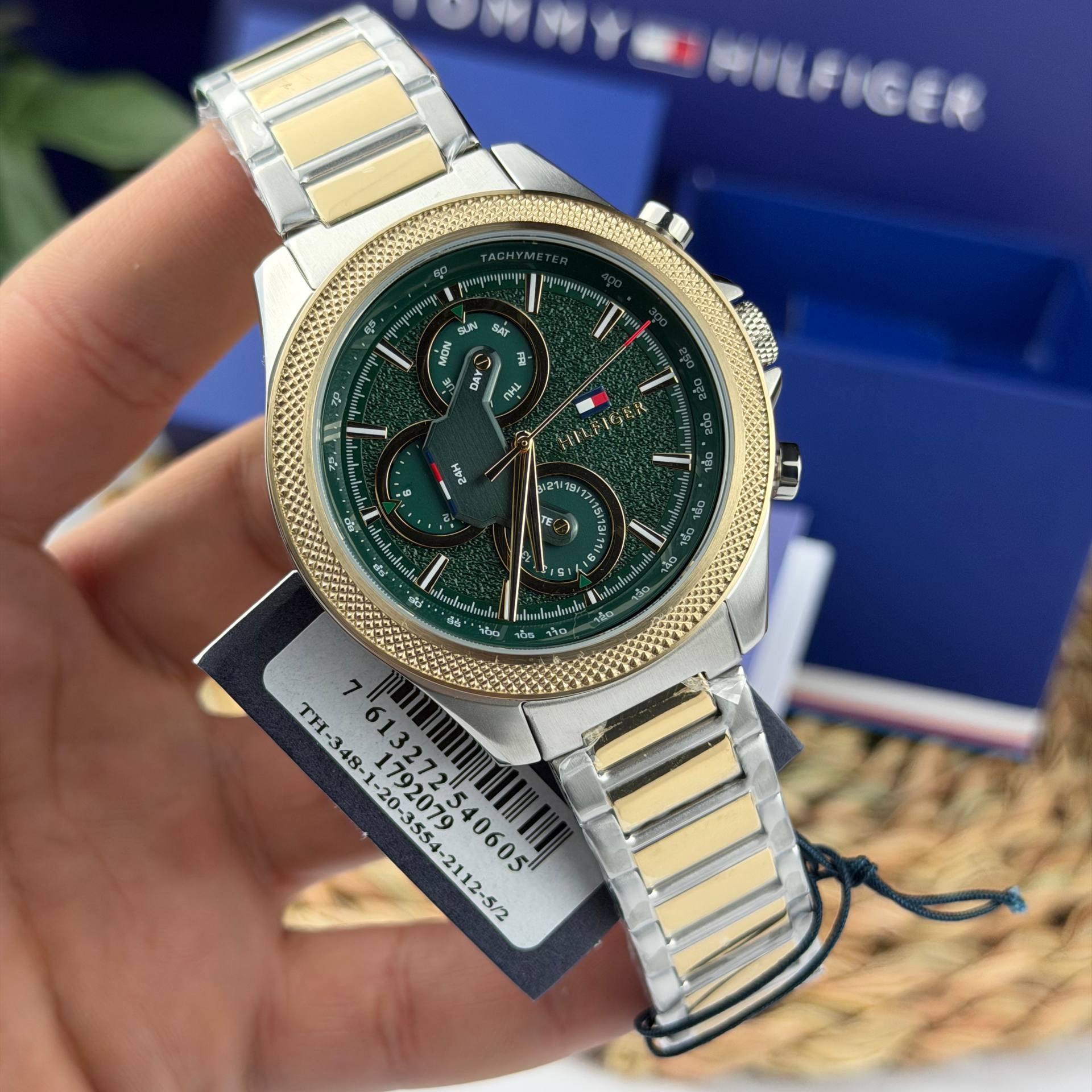 Tommy Hilfiger: Black, Green & Blue Men's Watch ⌚🖤💙