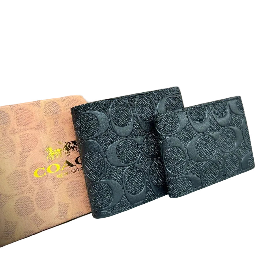 Coach Signature Embossed Leather Wallet & Card Holder Set 💼🖤✨