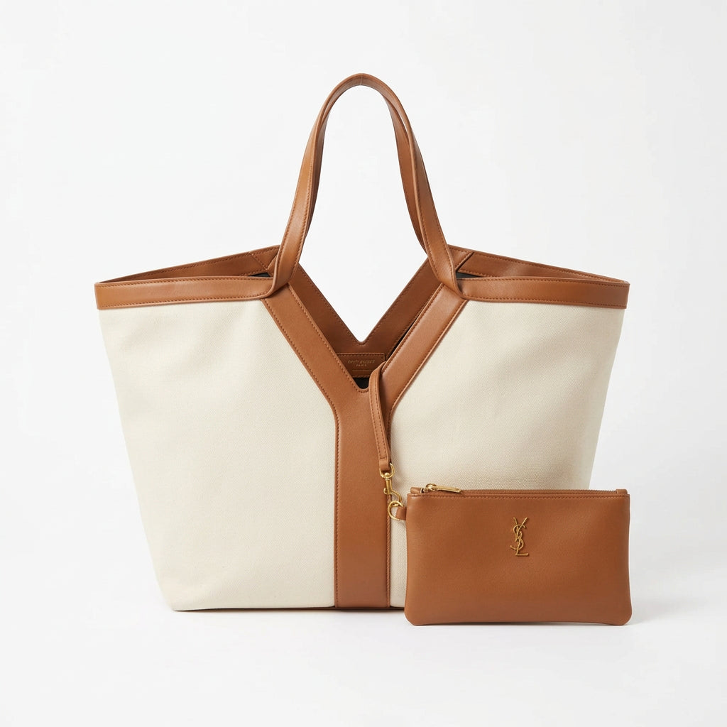 YSL Signature Burgundy Tote Bag with Detachable Pouch