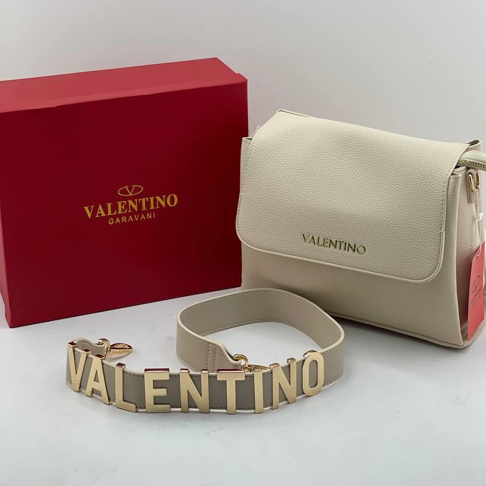 Valentino Garavani Cream Leather Shoulder Bag with Bold Logo Strap 👜✨🇮🇹