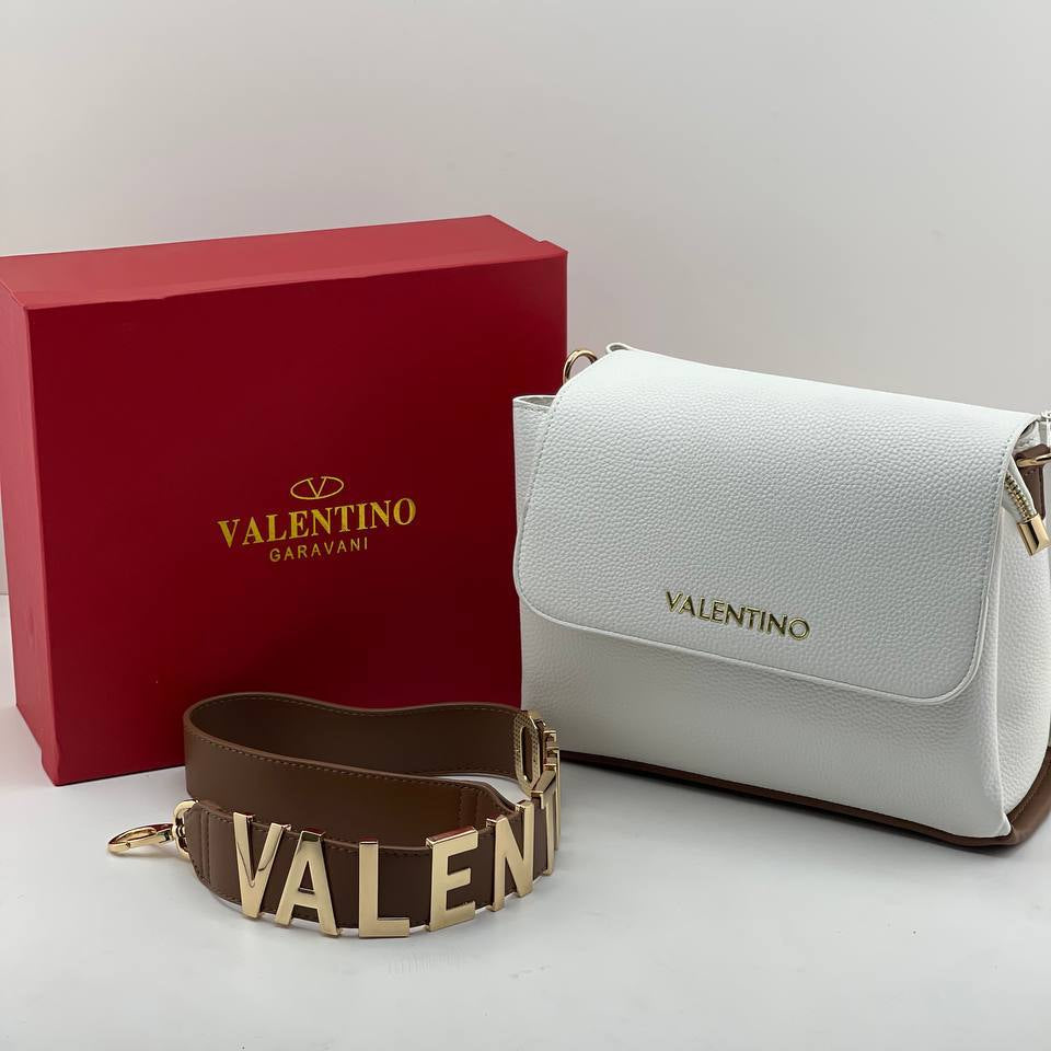 Valentino Garavani Cream Leather Shoulder Bag with Bold Logo Strap 👜✨🇮🇹