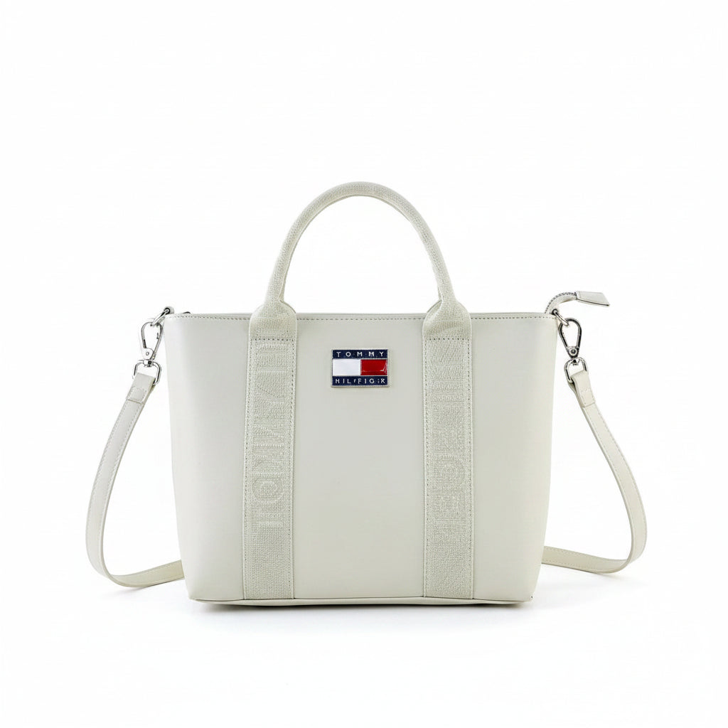 TOMMY: Color Block Tote Bag 👜 in White, Brown, Navy, Black 🖤