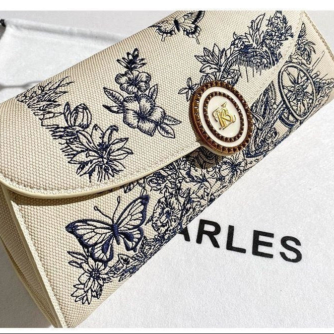 Mack Jharles Beige Floral Bag 🌸🦋 Elegant Clutch