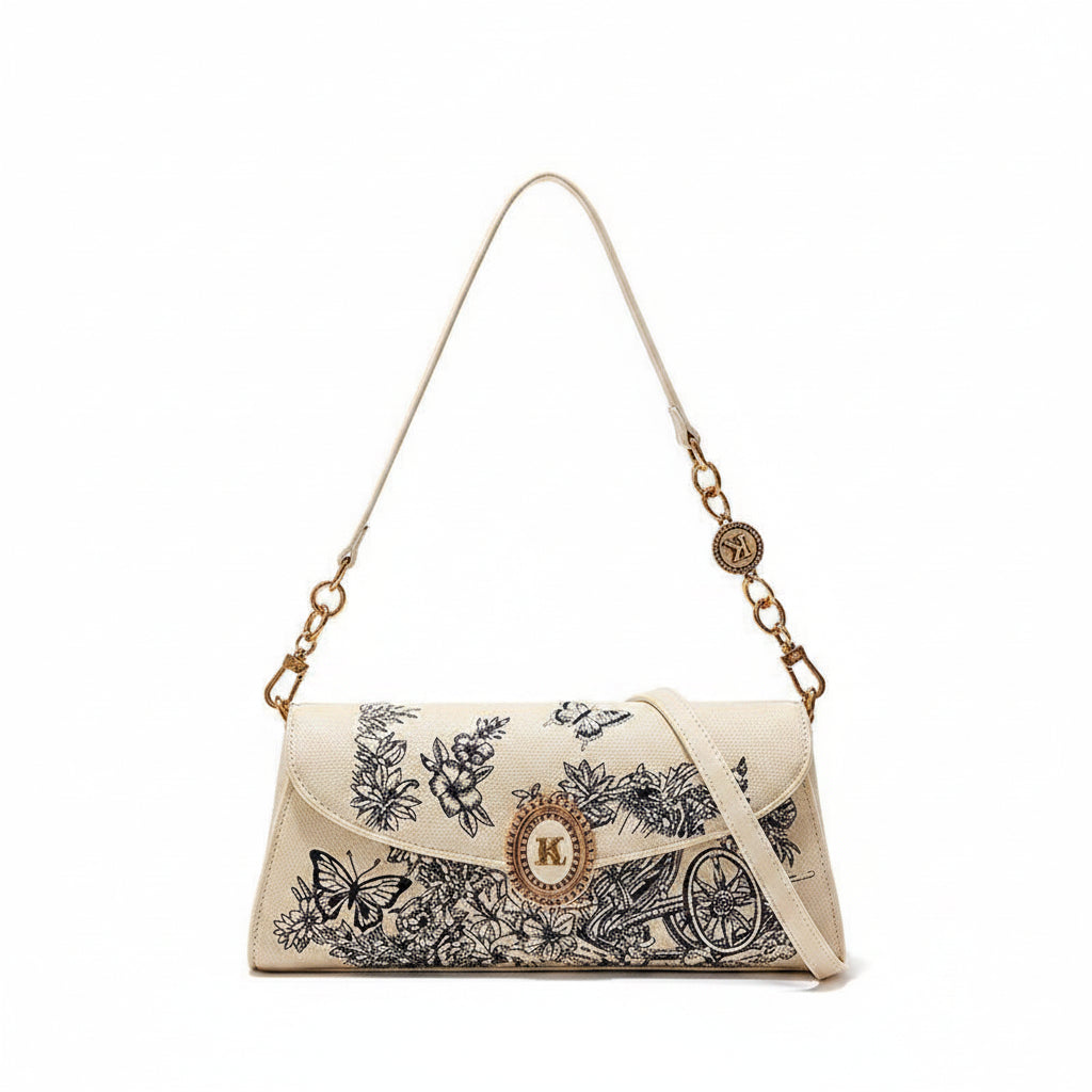 Mack Jharles Beige Floral Bag 🌸🦋 Elegant Clutch
