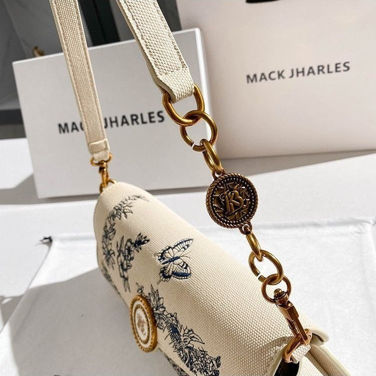 Mack Jharles Beige Floral Bag 🌸🦋 Elegant Clutch