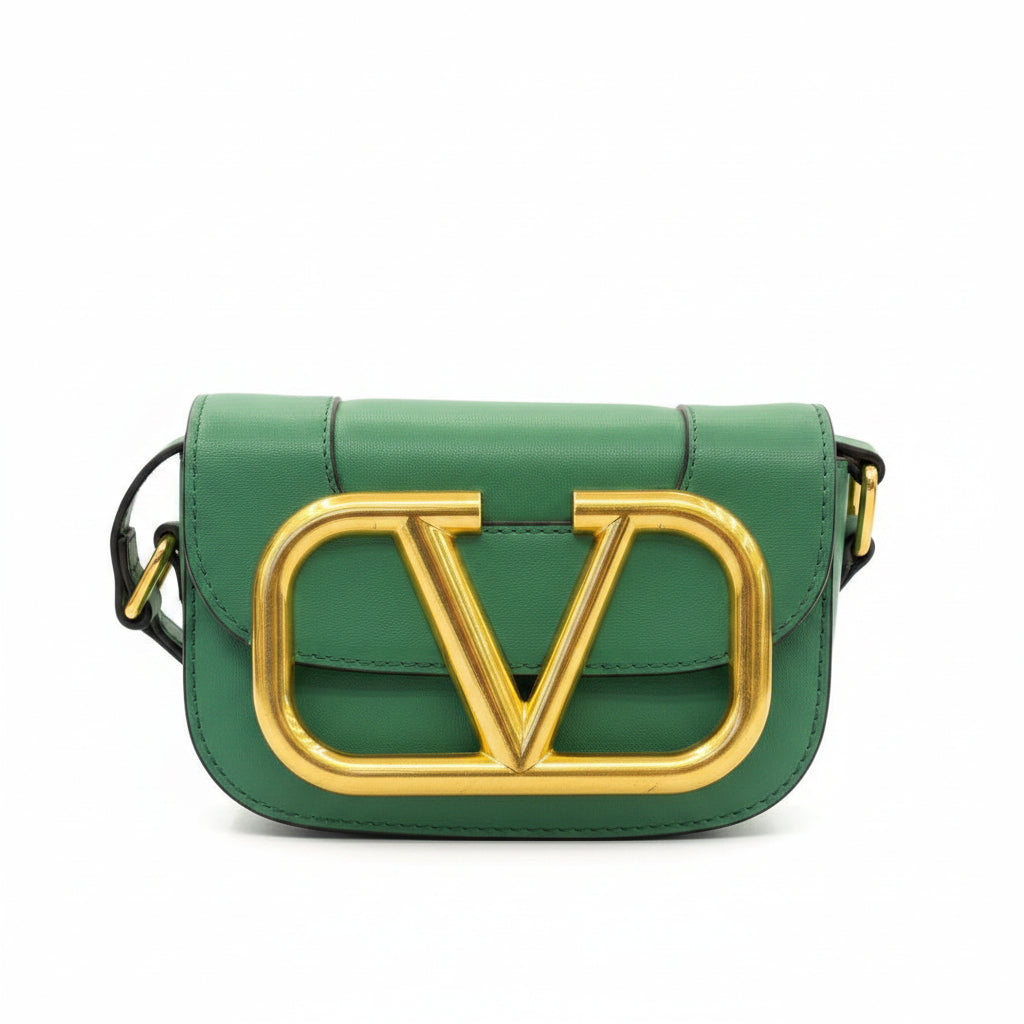 Valentino Garavani Green Leather VLogo Small Shoulder Bag 👜✨