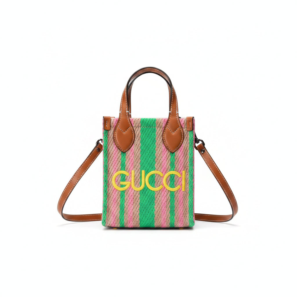 Gucci Striped Woven Mini Tote Bag with Leather Accents 👜✨