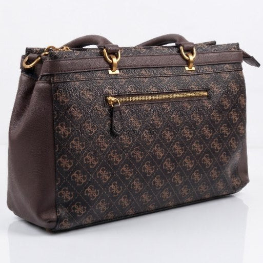 Guess Signature Monogram Black Handbag with Gold Tone Accents