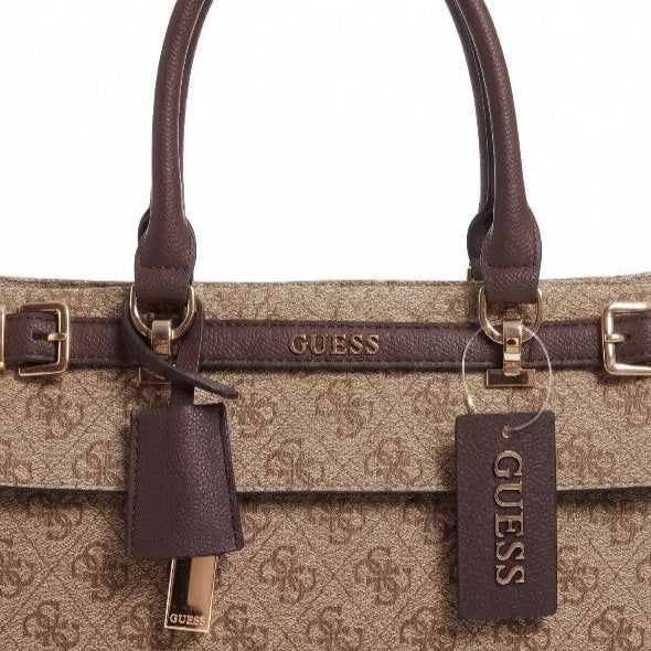 Guess Signature Monogram Black Handbag with Gold Tone Accents