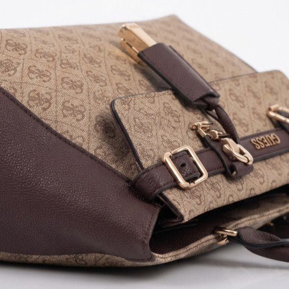 Guess Signature Monogram Black Handbag with Gold Tone Accents