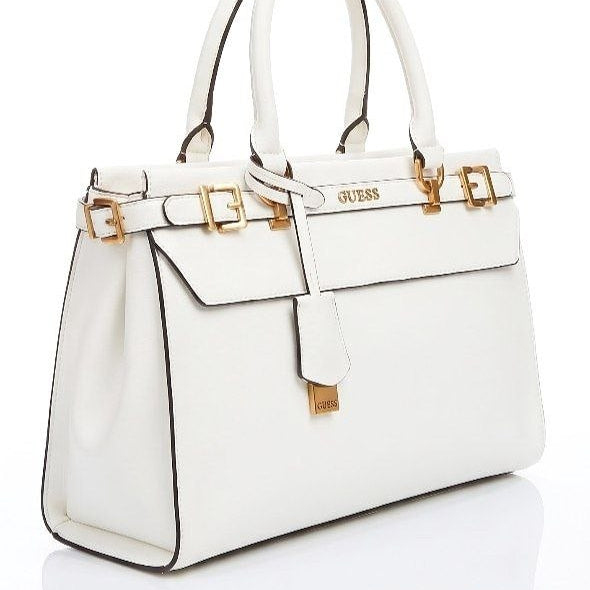 Guess Signature Monogram Black Handbag with Gold Tone Accents