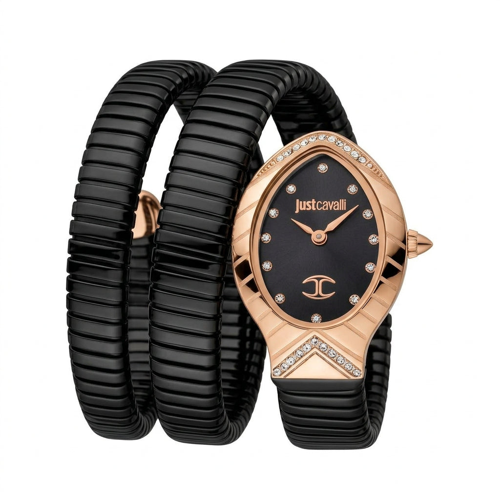 Just Cavalli Wrap Around Rose Gold and Black Designer Watch