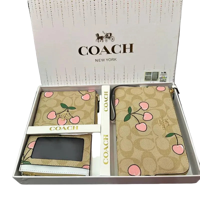 Coach Signature Canvas Cherry Print Wallet and Card Case Gift Set 🍒👜✨