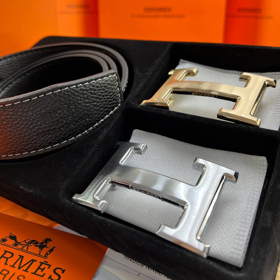 Hermès Constance Leather Belt Set with Dual Gold and Silver H Buckles ベルト 🐎💼✨
