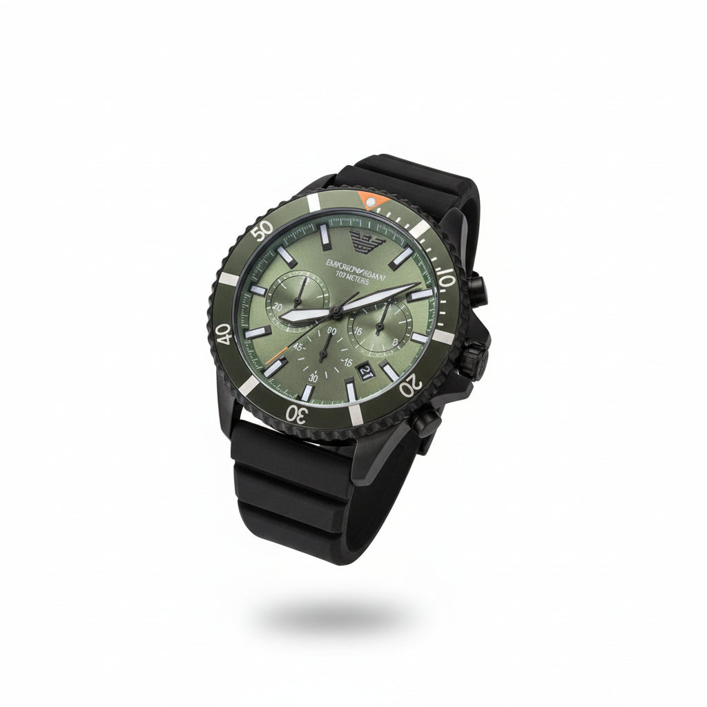 Armani Green Rubber & Black Steel Men's Watch ⌚🟢🖤