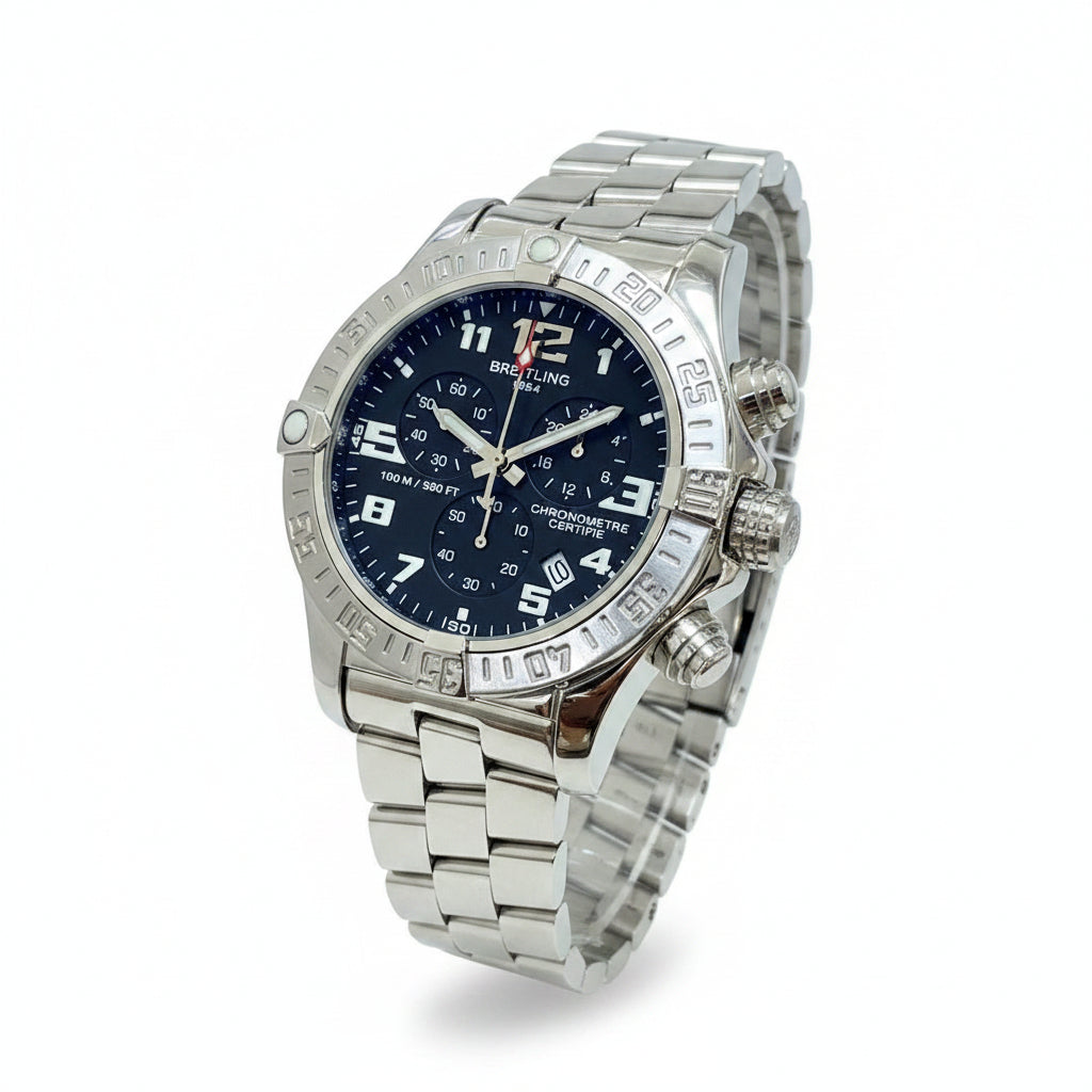 Breitling First Copy: Silver & Black Stainless Steel Watch ⌚