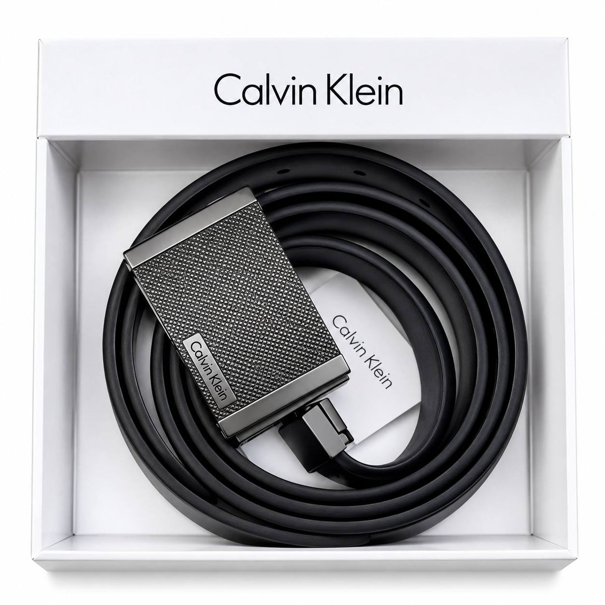 Calvin Klein Textured Plate Buckle Belt in Black