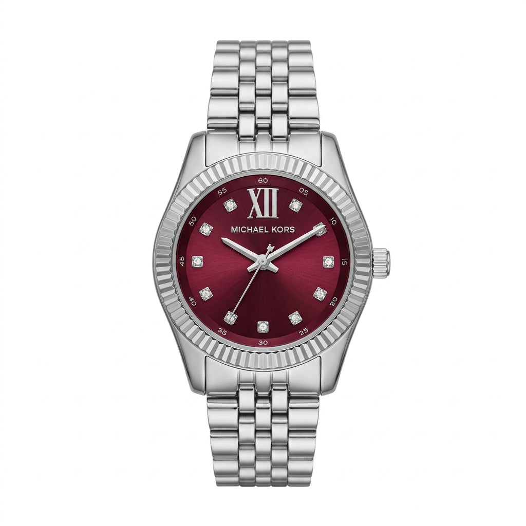 Michael Kors Silver Stainless Steel Watch with Radiant Red Dial
