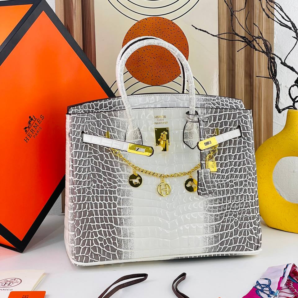 Emerald Crocodile Pattern Structured Handbag