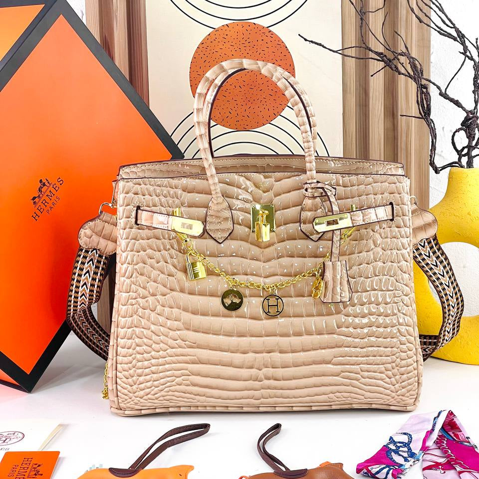 Emerald Crocodile Pattern Structured Handbag