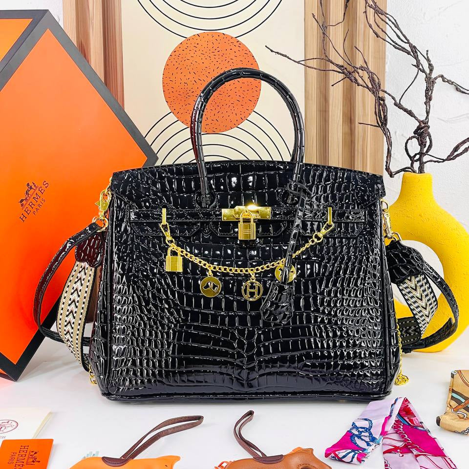 Emerald Crocodile Pattern Structured Handbag