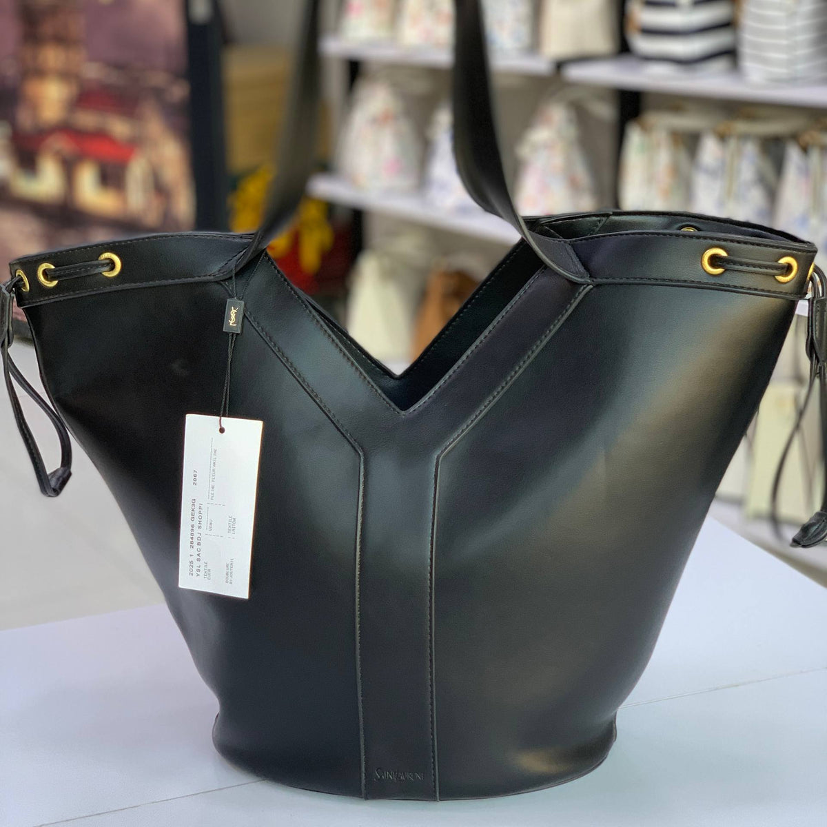 Saint Laurent YSL Sac Bdj Shoppi Leather Tote Bag
