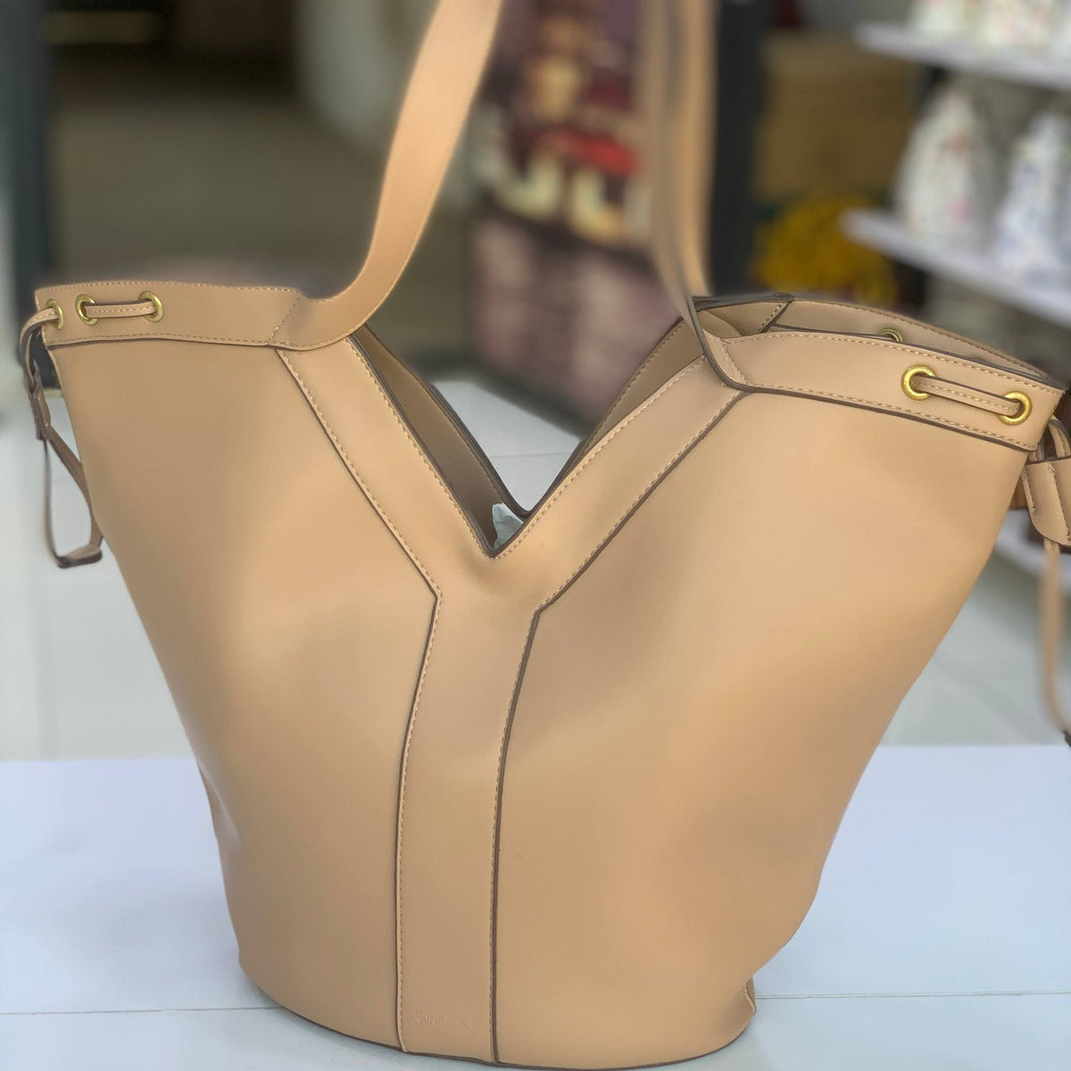 Saint Laurent YSL Sac Bdj Shoppi Leather Tote Bag