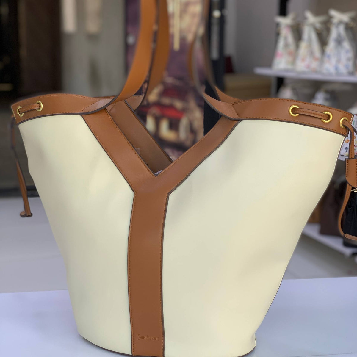 Saint Laurent YSL Sac Bdj Shoppi Leather Tote Bag