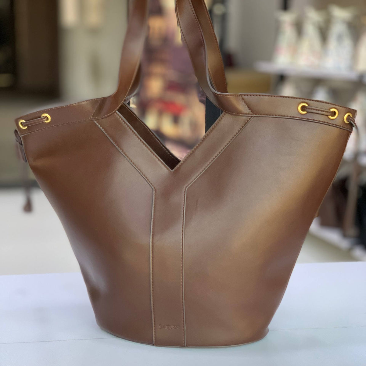 Saint Laurent YSL Sac Bdj Shoppi Leather Tote Bag