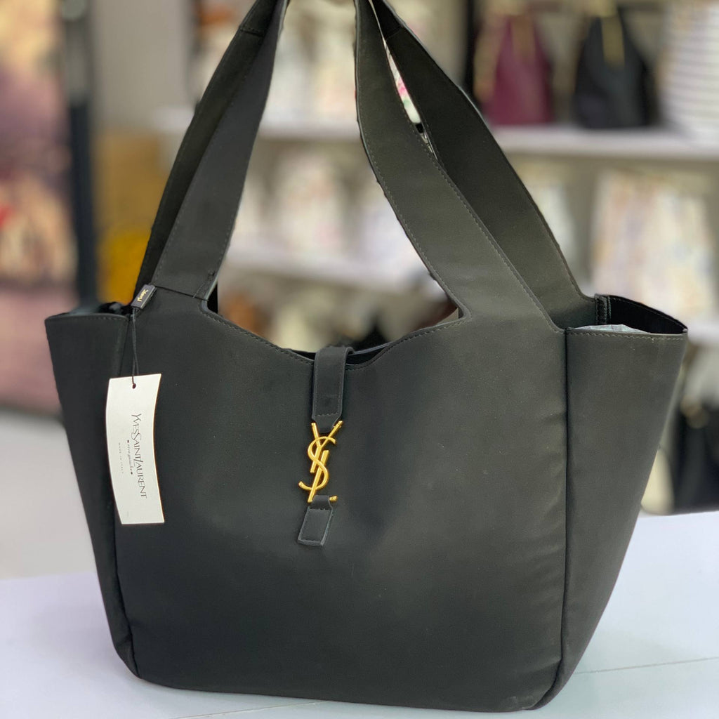 YSL Rive Gauche Leather Shopper Tote with Gold-Tone Hardware