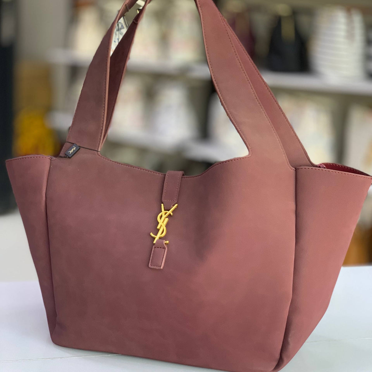 YSL Rive Gauche Leather Shopper Tote with Gold-Tone Hardware